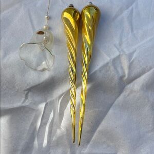 Vintage Gold Swirl glass tinsel Ornaments handmade with glass bell ornament